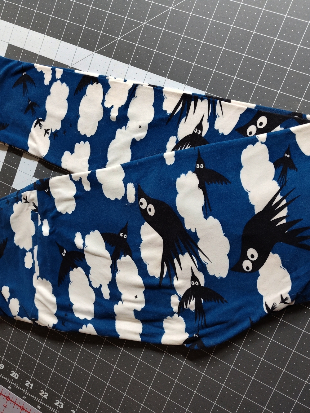 LuLaRoe One Size Navy Blue Cloud & Black Bird Leggings